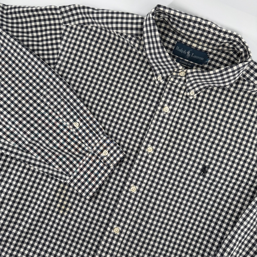 Ralph Lauren Button Down Mens XL Black Gingham Classic Fit Long Sleeve Shirt